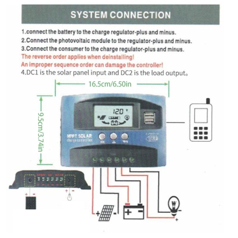 12V/ 24V Solar Panel Regulator with Adjustable LCD Display 30/40/50/60A Double USB Solar Charge Controller Easy to Use