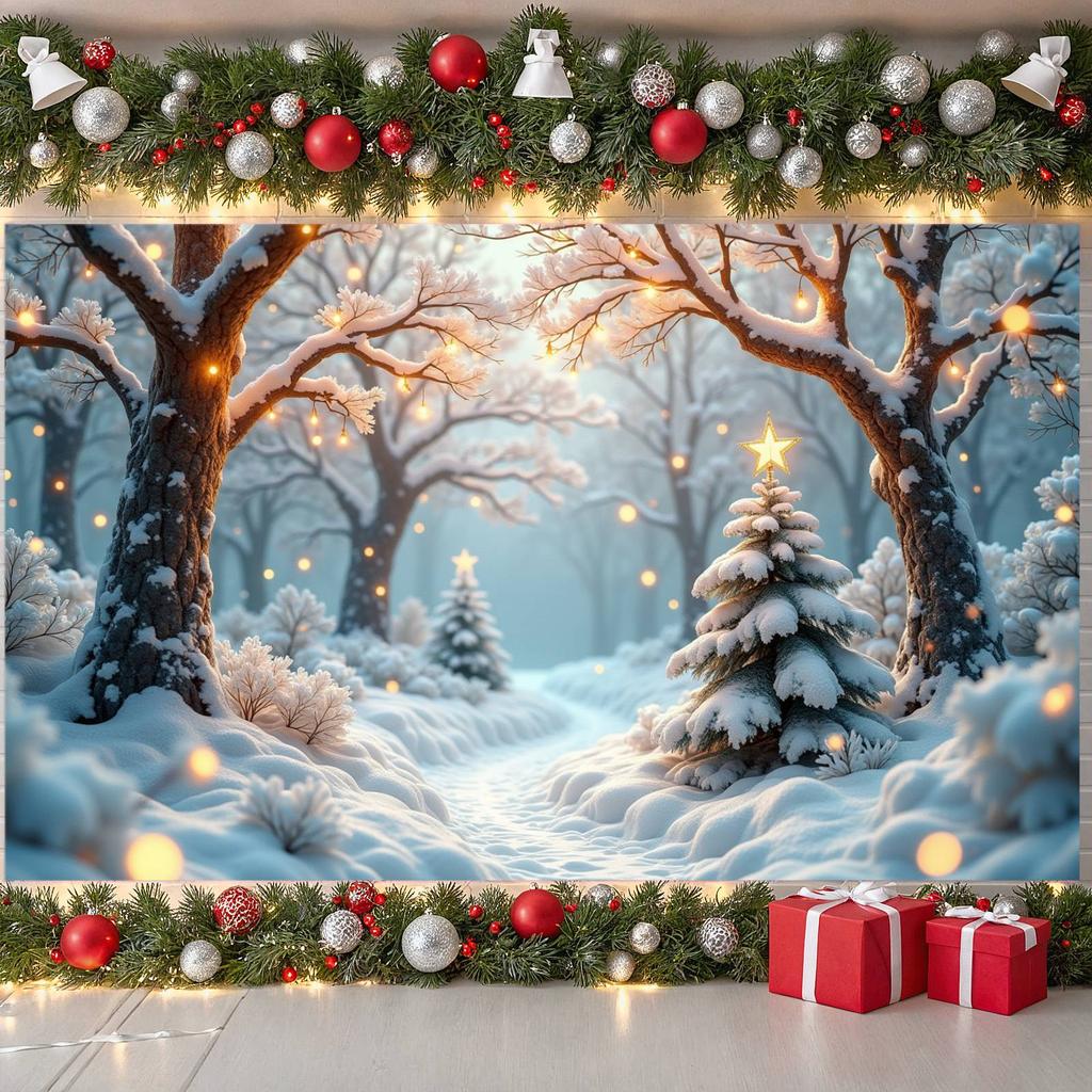 Christmas Banner Snowflake Decor Snow Scene Banner Christmas Decoration Banner Snow-Covered For Winter Festival Holiday Winter
