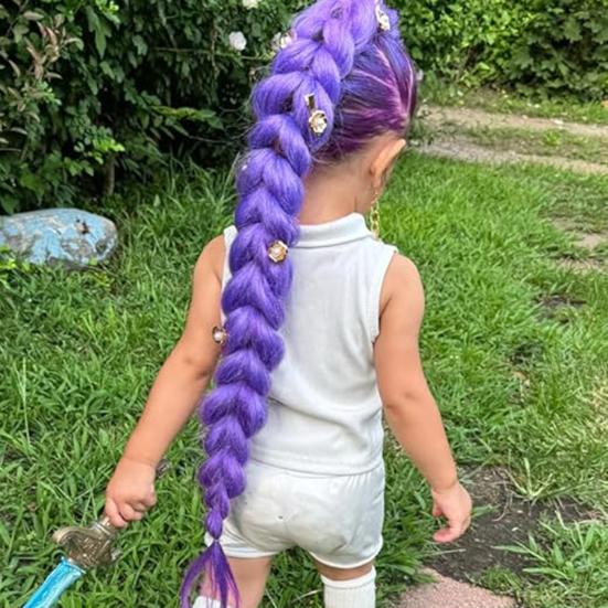1/2/3 Sets 26-Inch Long Purple Hair Extension with Comb Bun Maker Hairdressing Tools Party Pre Stretched Straight Synthetic Hair Extension