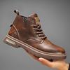 Autumn Men's Casual Short Boots High-top Lace-up Leather Martin Boots Retro