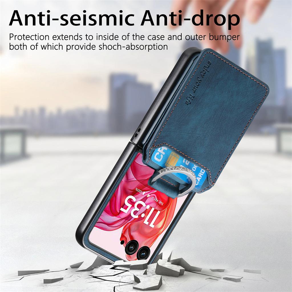 For Motorola Razr 50 Ultra 5G Case Card Holder Kickstand Retro Texture Leather Back Cover
