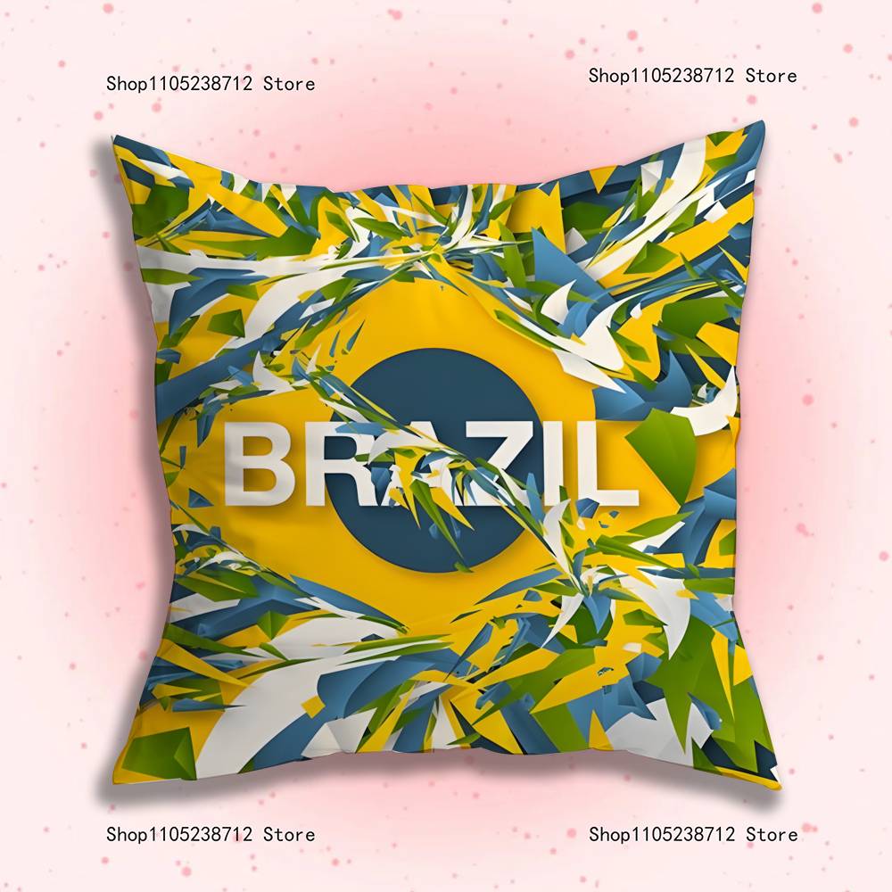 Estetyczna poszewka na poduszkę z flagą Brazylii Pluszowy materiał Miękka poszewka na poduszkę Dwustronny nadruk Pokrowiec na poduszkę do sofy Rzut