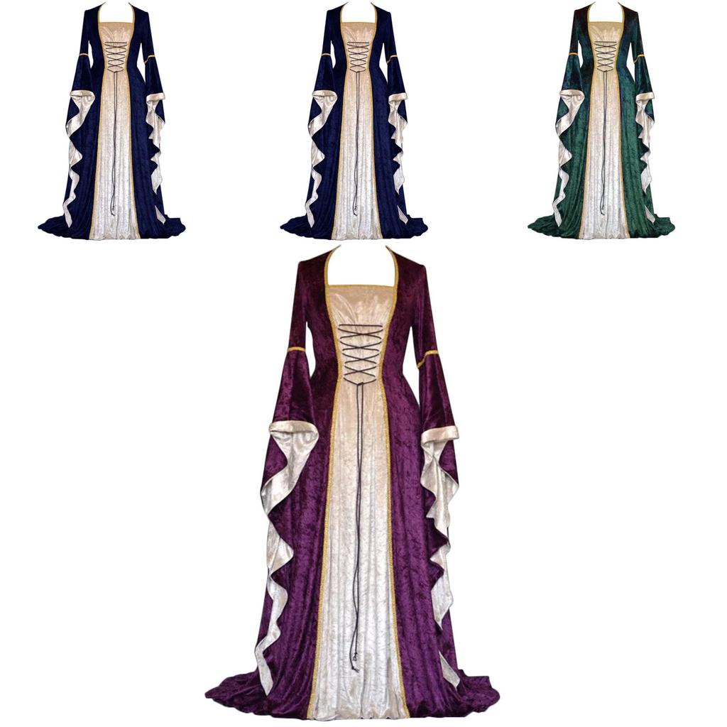 Exquisite Long Sleeve Floor Length Renaissance Dress With Ribbon Decoration For Cosplay