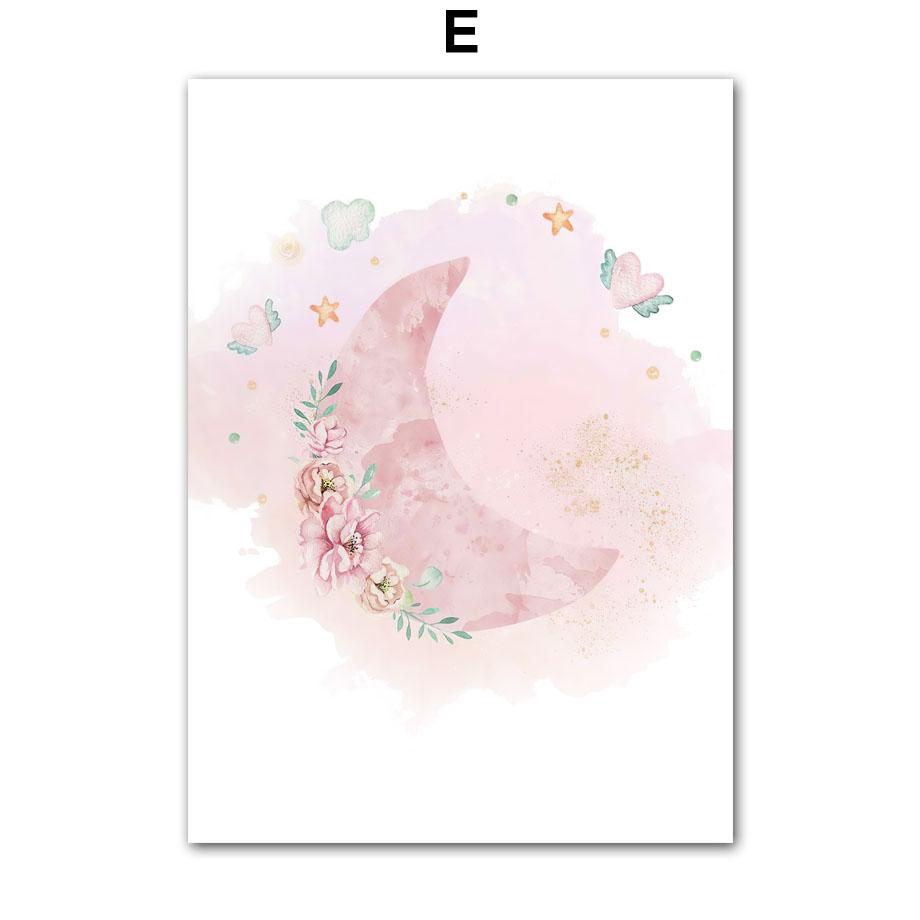 Unicornio Rosa Conejo Luna Arco Iris Nube Flor Pared Arte Lienzo Pintura Guardería Pósters Y Láminas Imágenes Niña Niños Habitación Decoración
