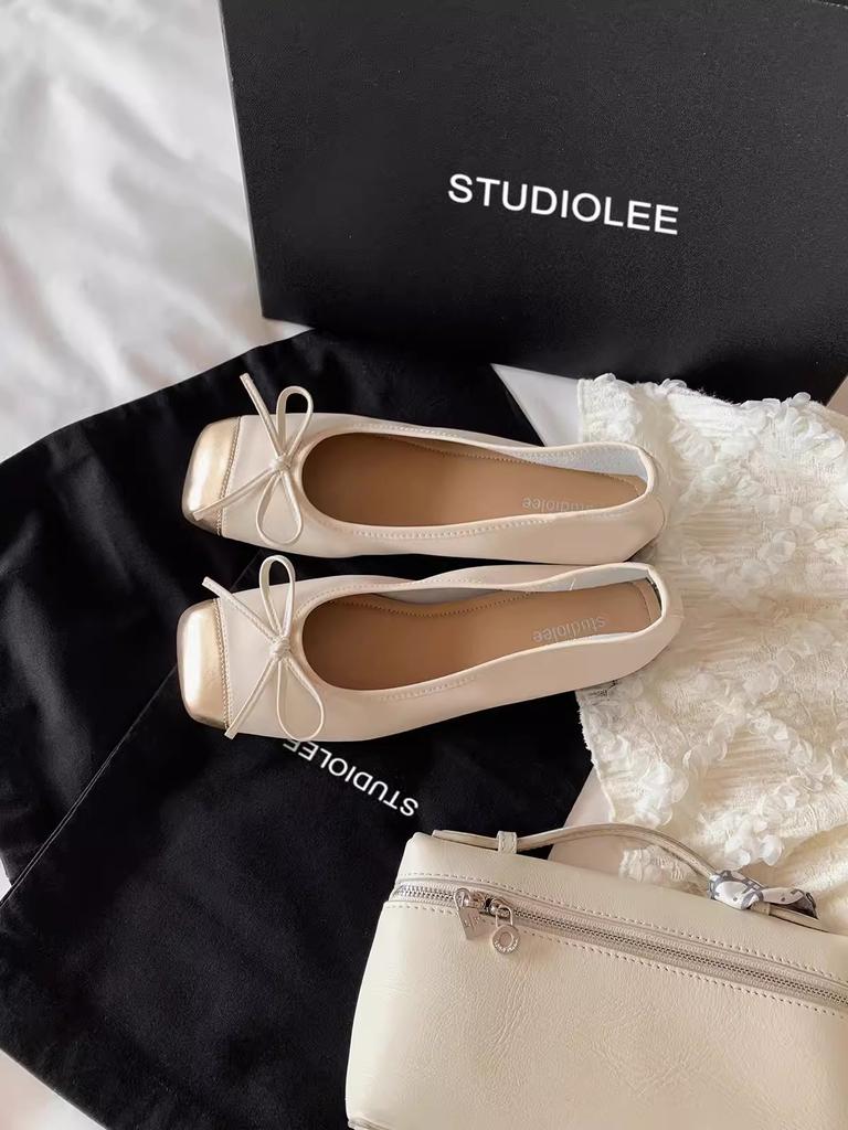 Sheepskin version~ genuine leather French retro flat-bottomed ballet shoes women's head pedal bow single shoes grandma shoes