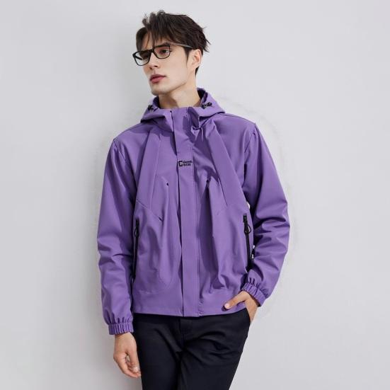 Couple Waterproof Jacket Hooded Long Sleeve Spring Autumn Casual Jacket with Pockets Solid Color Outdoor Travel Outerwear