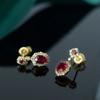 Luxury Red Gemstone Earrings Vintage Style French Silver Needle Studs Elegant Court Jewelry for Ladies