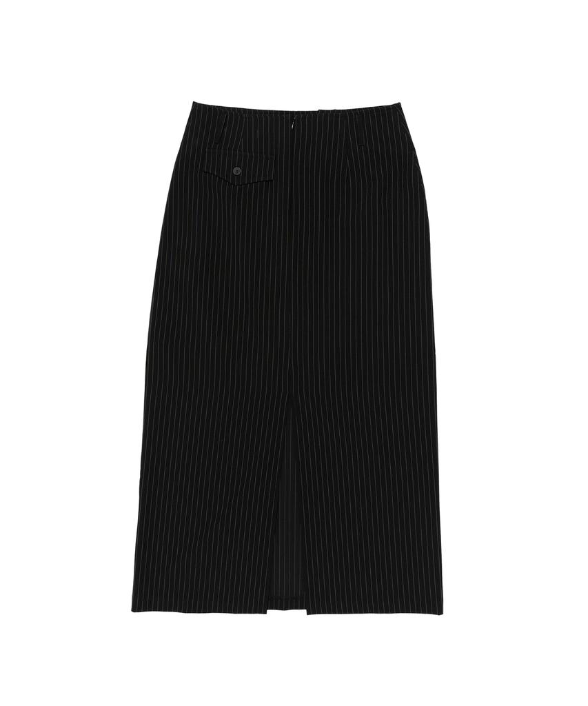 SEOUL APPAREL Low-Rise Striped Long Skirt (Black)