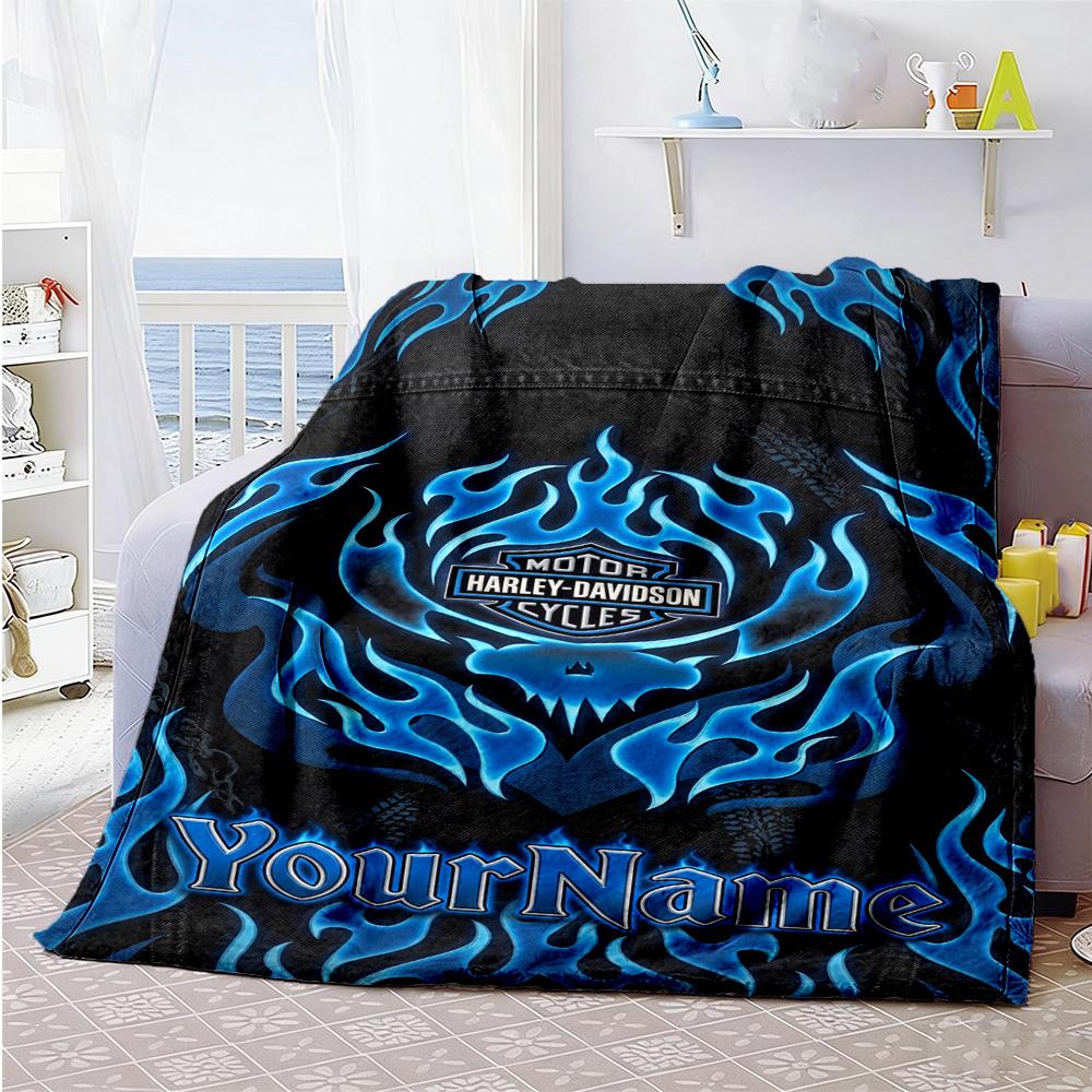 Harley-davidson Motorcycles Personalized Name Blanket Multi-purpose Customizable Blanket Comfortable Perfect for Nap Bed Living Room Sofa