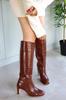 Women Modern Stylish Fashion Boots Boots Faux Leather Kinda Heeled Knee High Blunt Toe Zippered Matte Leather Boots