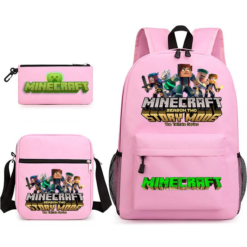 Large Capacity Schoolbag with Shoulder Strap; Student Three-piece Pencil Case Set