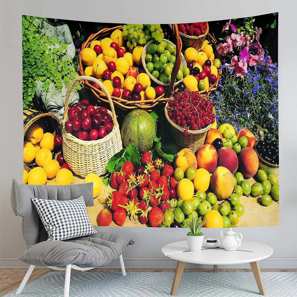 Fruit Party Tapestry Harvesting Season Tapestry Apple Strawberry Tapestry Home Living Room Bedroom Dorm Wall Hanging Blanket