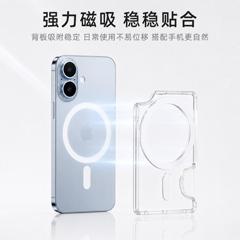 Magnetic Suction Missing Corner Card Bag Transparent Magsafe Mobile Phone Back Sticker Card Case ID Storage Student Card Bag Protective Case