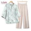 Yuzhaolin Women's Chinese Style Summer Shirt & Pants Set