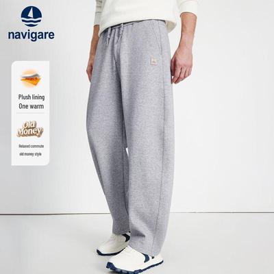 Men's Autumn/Winter Fleece-Lined Wide-Leg Curved Trousers