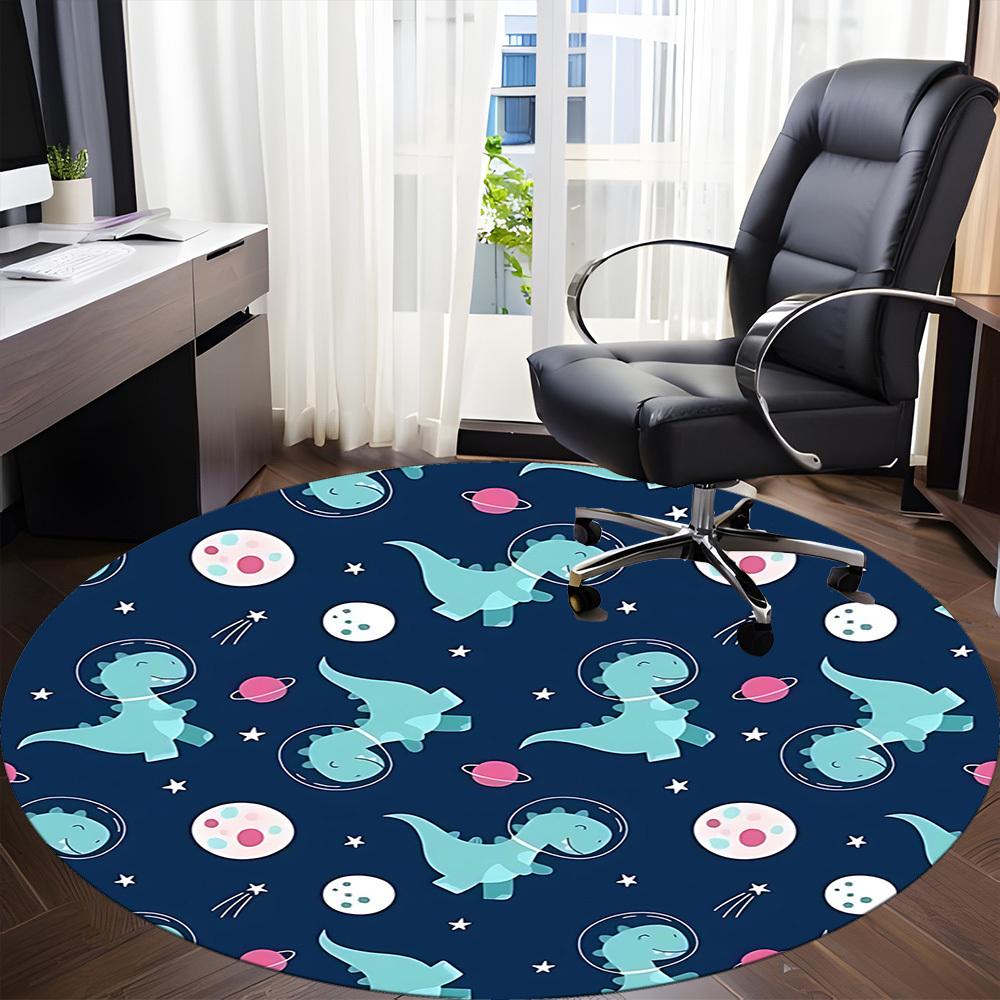 1PC Dino Space Office Round Area Rug, Mat Suitable For Office, Under Office Chairs Bedroom Living Room Home Decor, Room Deco