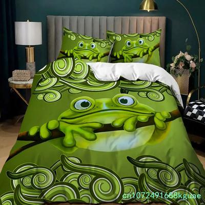 Frog Duvet Cover Set King Size Funny Frog Tropical Amphibian Bedding Set For Kid 3D Tropical Nature Animal Polyester Quilt Cover