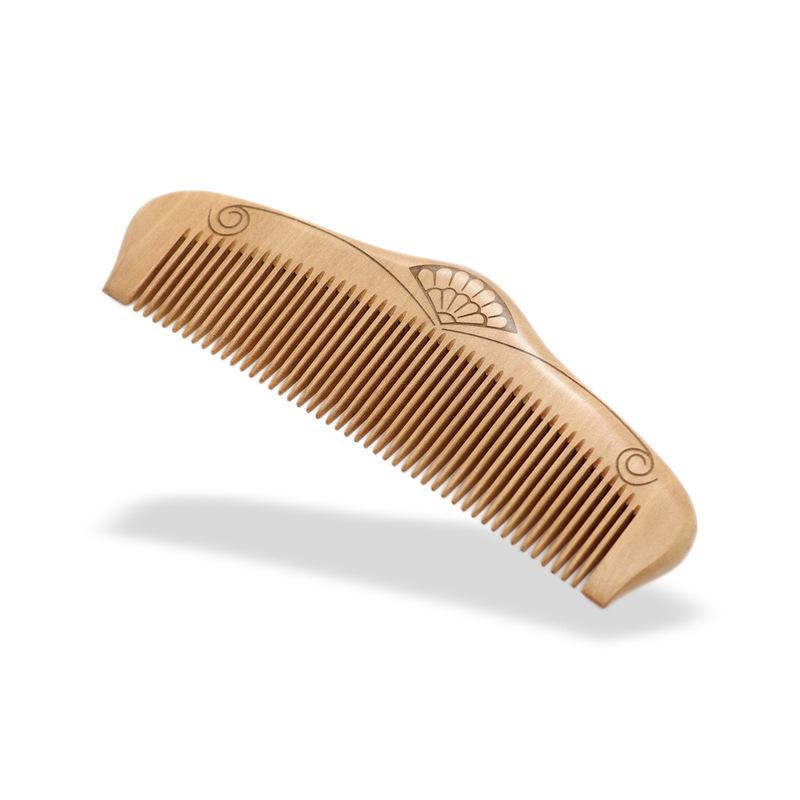 Solid Wood Peach Comb for Head Massage - Engraved Design for Women & Men