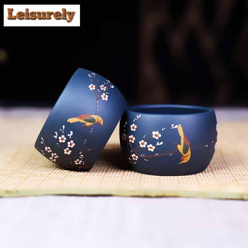80ml Boutique Yixing Purple Clay Teacup Hand Painting Joyful Flower And Bird Master Cup Tasting Tea Bowl Small Mouth Cup Teaware