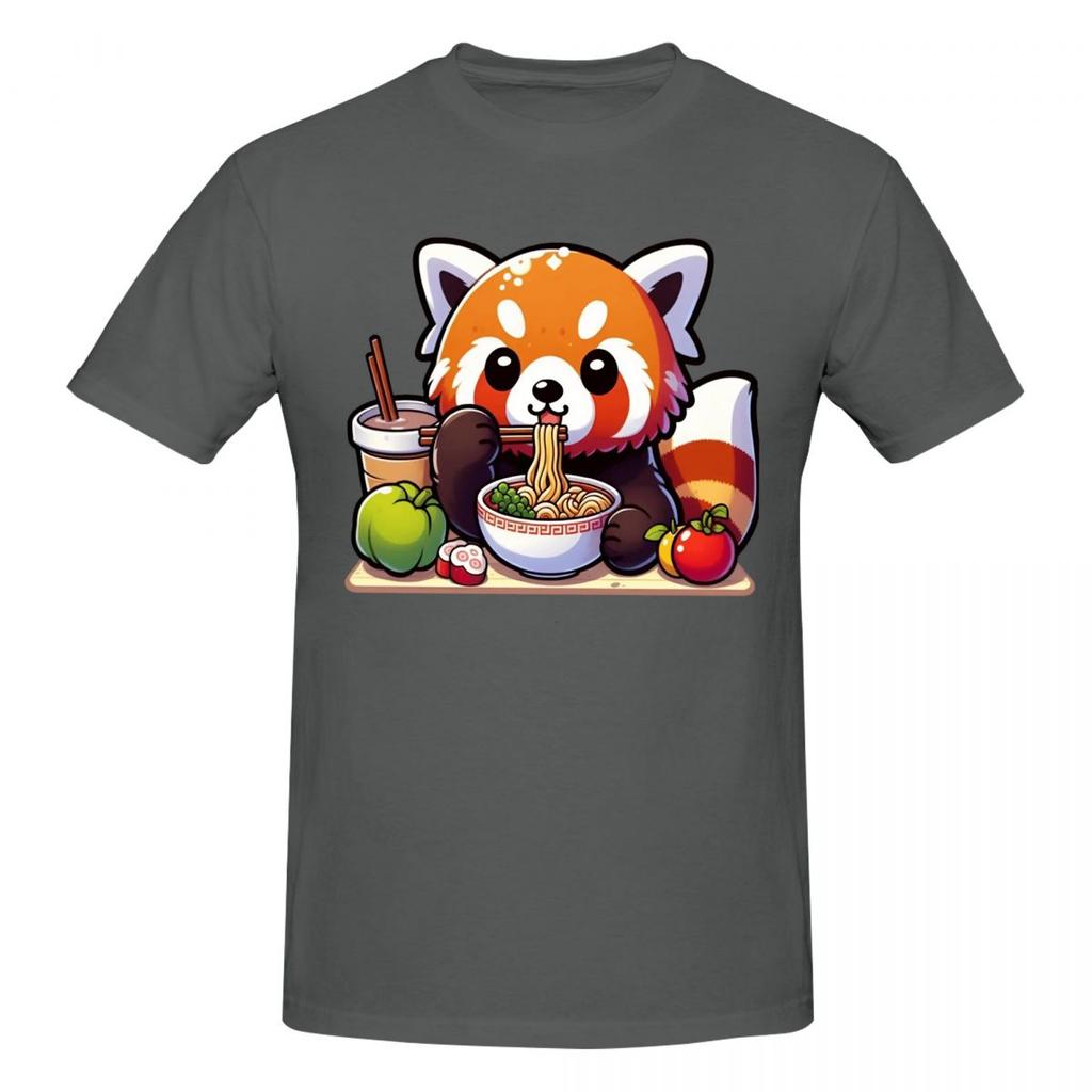 Unisex Kawaii Red Panda Eating RaUnisex Noodles Trendy T Shirt Streetwear Oneck Cotton T Shirts
