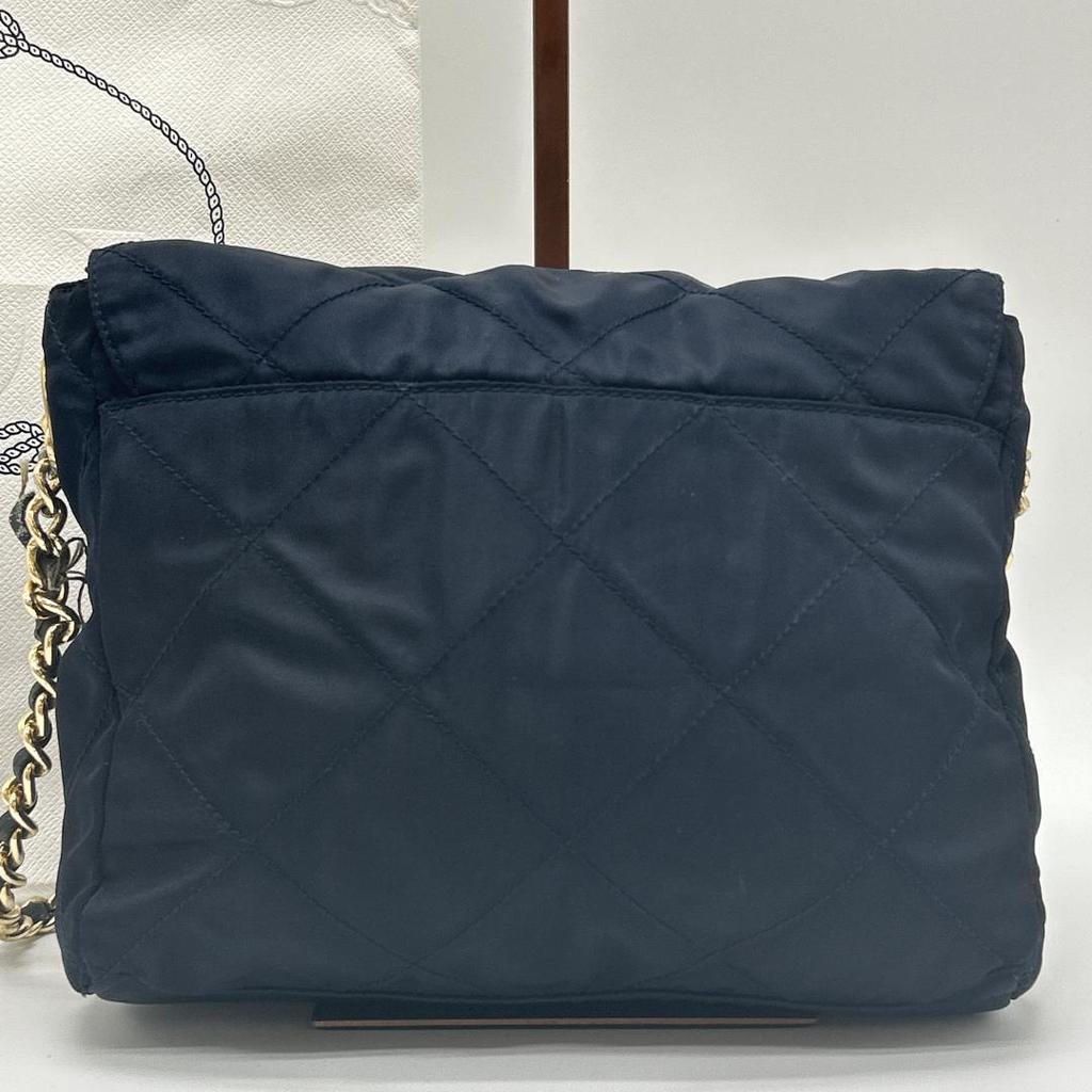 PRADA Shoulder Bag Tote Bag Single Shoulder Strap Tessuto Nylon Quilted Gold Chain Triangle Logo Plate White Tag