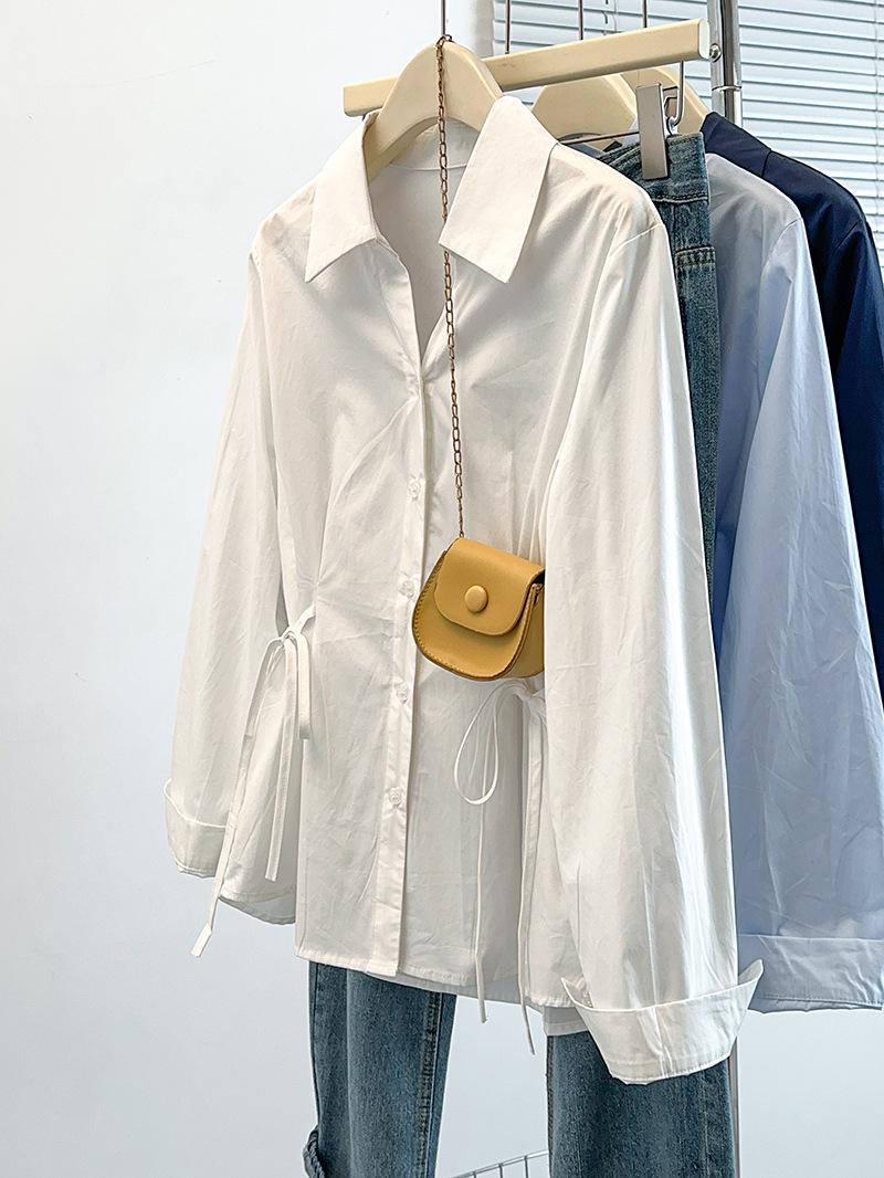

Plus Size Women s Fashionable Waist-Cinching Tie-Up Shirt Top L білий