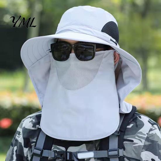 Breathable Mesh Face Mask Hat Sun Hats for Men, UV Protection Fishing with Neck Flap & Mask, Full Coverage Wide Brim Bucket Hat, Foldable Summer