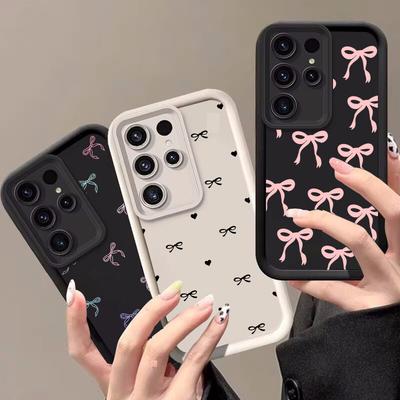 Cute Pink Black Bow Case For Samsung Galaxy A17 A15 A16 A56 A55 A36 A26 A07 A54 A34 A35 A14 A06 A05 A05S A25 A23 A24 A33 5G Capa