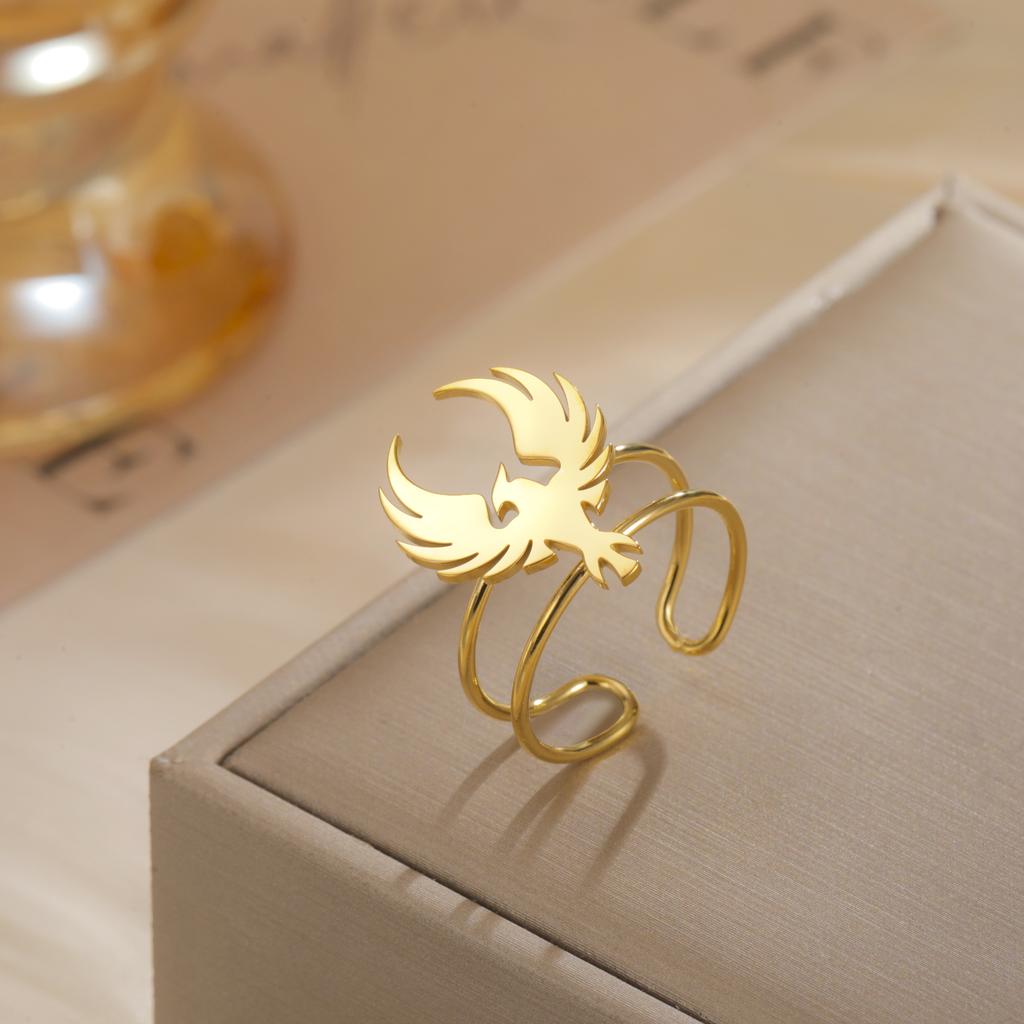 Phoenix Totem Women's Open Ring Stainless Steel Gold Animal Finger Rings Jewelry Gifts Trendy In