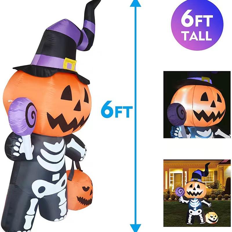 

6FT Halloween Inflatable Pumpkin Skull Body Outdoor Decorations Blow Up Yard Pumpkin for Garden Lawn Party Decor US