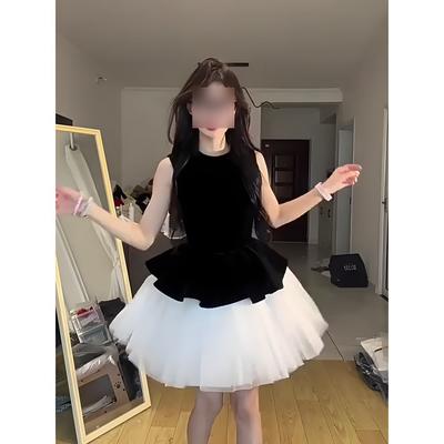 Vestido de ballet filha estilo princesa casual retalhos malha sem mangas vestido colete vestido fofo mulheres