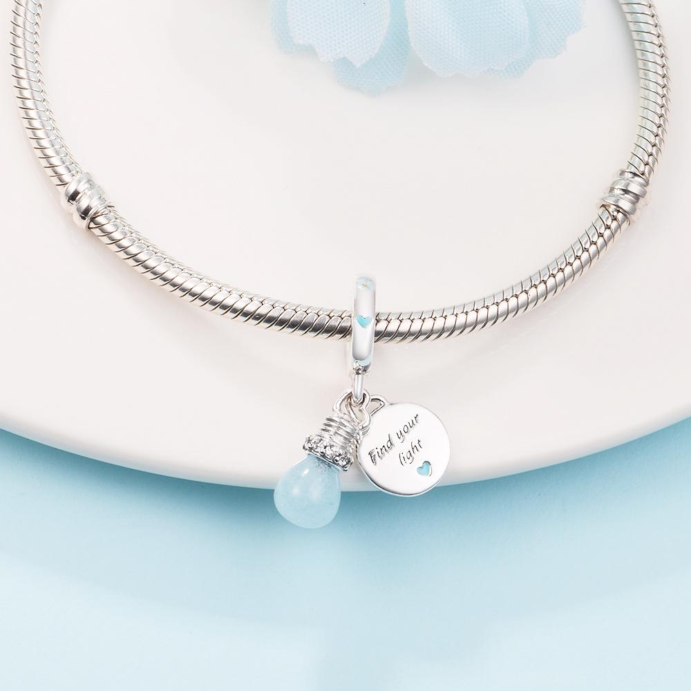 Fits Europe Bracelet 925 Sterling Silver Glow-in-the-dark Lightbulb Double Dangle Charm Beads for Women DIY Jewelry Making
