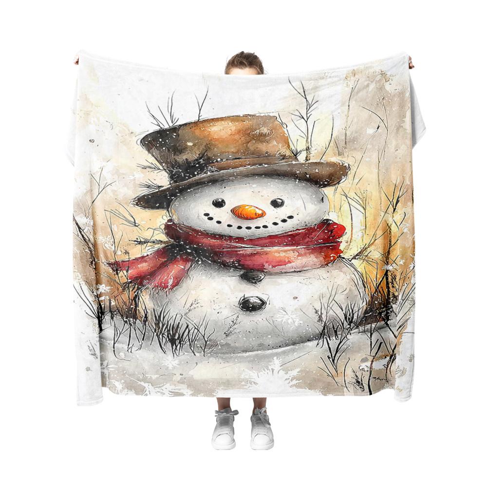 Tuniu Cute Snowman Plush Fleece Blanket for Winter Home Decor, Sofa Bed Living Room Warm Throw Blanket