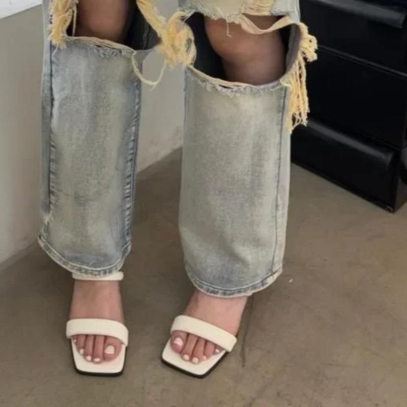 Fashion Women High Heel Sandals 2025 Summer Open Toe Casual Slippers New Square Head Thick Heel Shoes for Women Fashion Shoes Zapatos