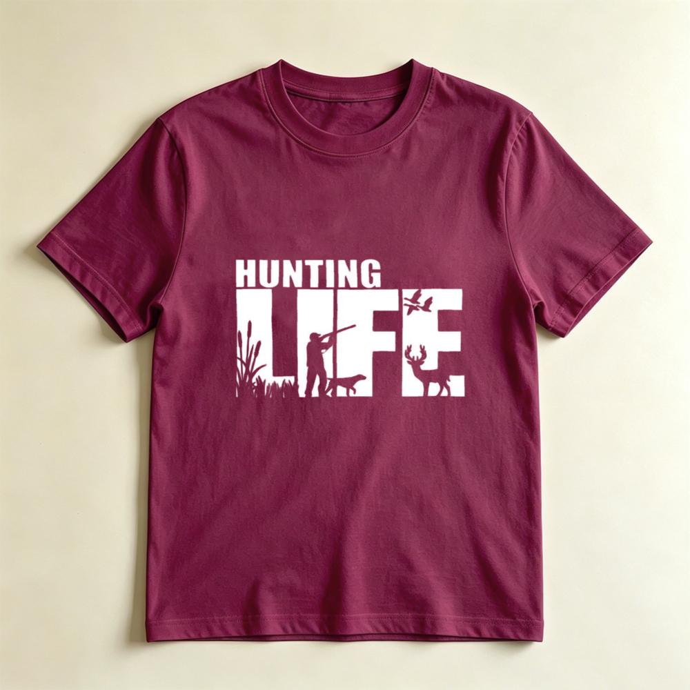 Hunting Lover Gift Tshirt Hunting Life Silhouette Deer Dog Duck Print Short Sleeve Top Outdoor Country Hunter Casual Tee