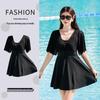 Women's One-Piece Skirted Swimsuit - Conservative, Slimming, Plus Size, Belly Covering, Fashionable Swimwear for Hot Springs
