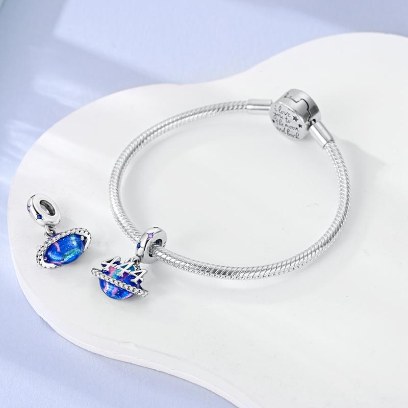 Charms Plata Blue Mysterious Cosmic Planet Pendants Fit Original Bracelets Charms For Women Jewelry Diy Making Gifts