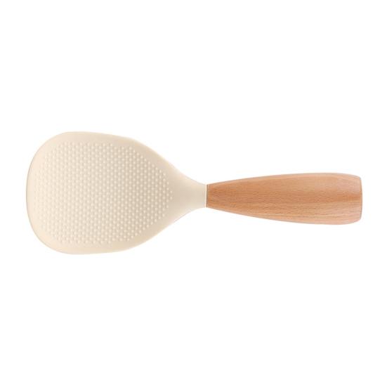 Silicone Rice Spoon with Wooden Handle Heat Resistant Non-Stick Stand-Up Design Rice Spatula Food Grade Kitchen Utensil for Serving Rice Cereal &