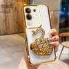 KEYSION Shockproof Plating Phone Case for VIVO Y29 4G Clear Soft TPU Glitter Jewelled Swan Kickstand Back Cover for IQOO Z10X 5G