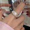 PONYKISS  Silver Frosted Wide Surface Adjustable Ring for Women Classic Fine  Minimalist Accessories