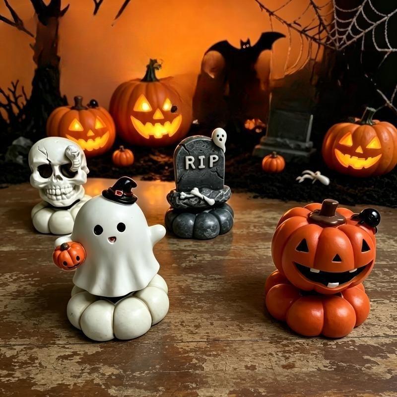 New Halloween Resin Figurine - Ghost Pumpkin Skull Tombstone - Creative Desktop Decoration