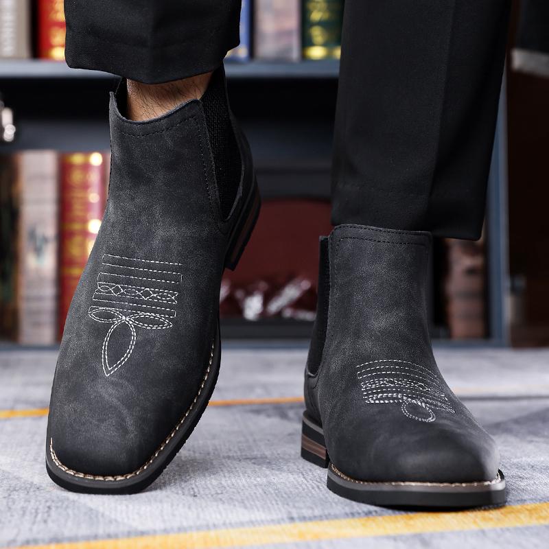 Men Large Size Chelsea Boots Faux Leather Upper Non Slip Rubber Sole Casual Dress Ankle Boots Outdoor Walking Shoes Large Size