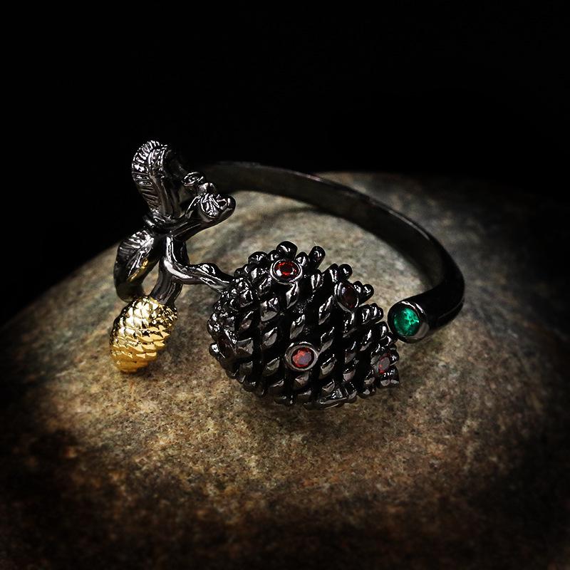 Sterling Silver Ruby Bud Stamen black gold Rings for Women Vintage Wedding Black Gold Ring Italy Jewelry gift