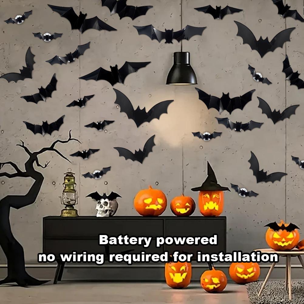 72 PCs Halloween Bats Wall Decor Battery Powered Bats Decorations Wall Stickers for Halloween Party Bedroom Window Decorations