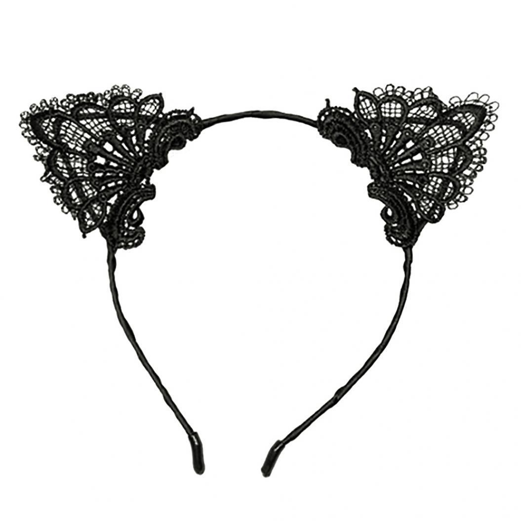 

Девушки Дети Симпатичные Черные Кошачьи Уши Головные Уборы Вечерние Кружевные Повязки Для Волос Повязка на Голову чёрный