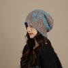 Hat women's autumn and winter warm cold hat wool knitted thin face small pile hat big head circumference autumn