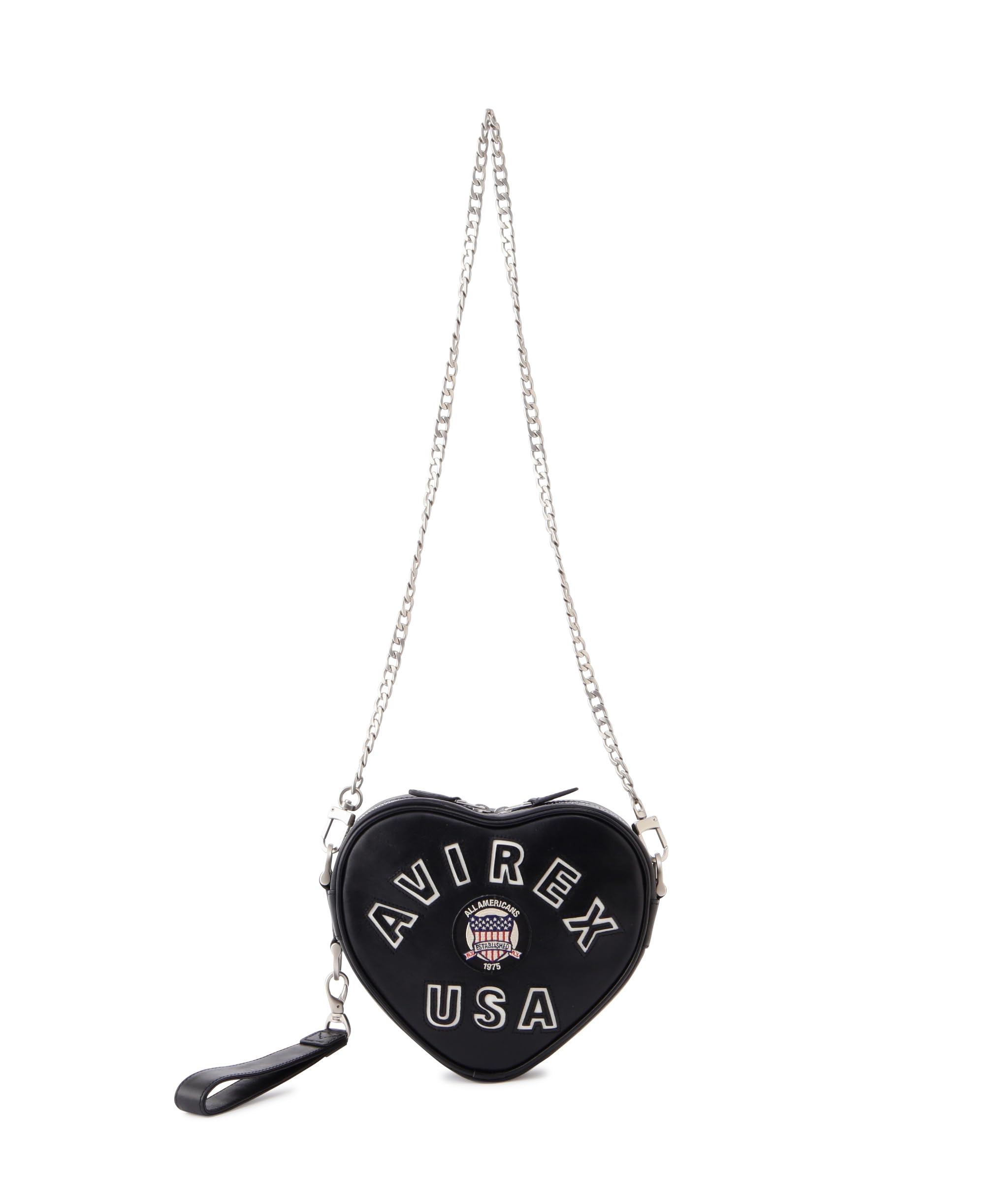 

AVIREX Varsity Heart Chain Bag, Shoulder Strap, Chain, Heart Shape, Small, Women s, One Size, 010 black, 783-5976702