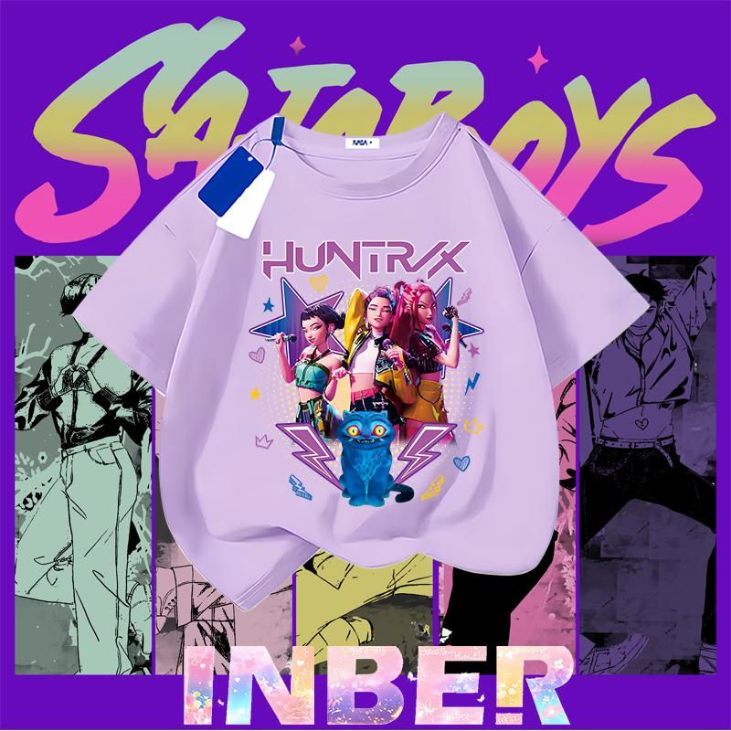Kpop Demon Hunters Children's Clothing Short Sleeve T-shirt Cute Kpop Demon Hunters Tiger Harajuku Tshirt for Boys Girls