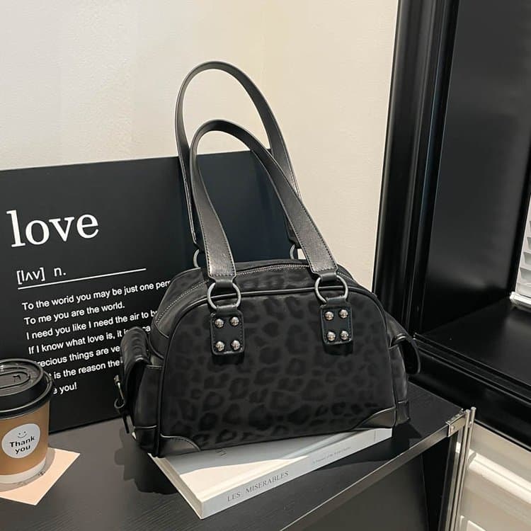 Leopard print Boston bag women's vintage shoulder bag