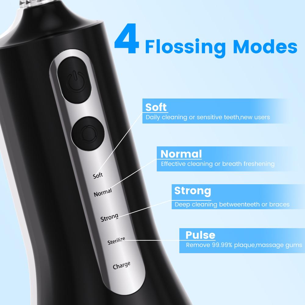 Portable Dental Water Flosser Oral Irrigator USB Rechargeable with 4 Water Jet 4 Modes Electric Teeth Cleaning Teeth Cleaner